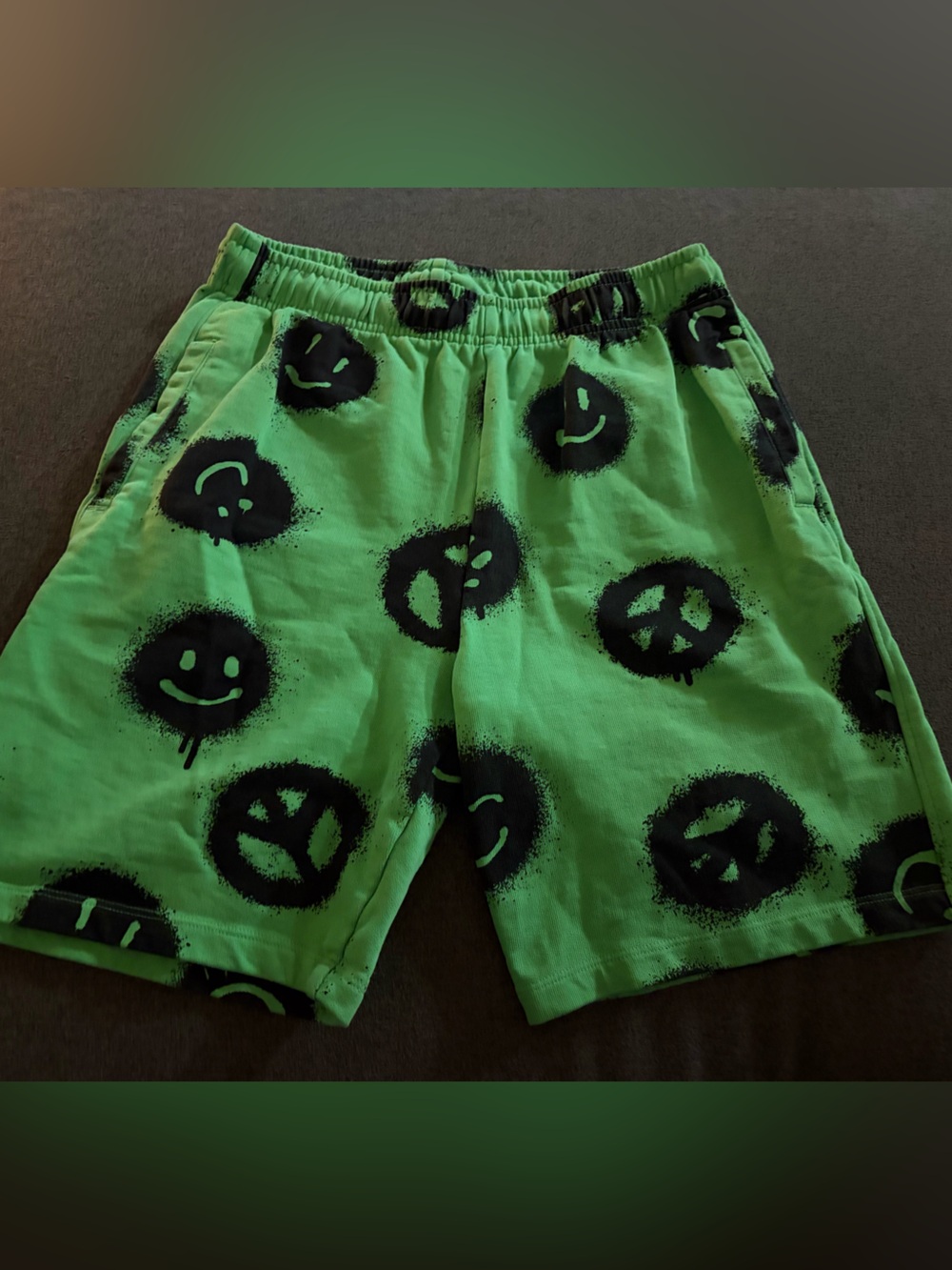 Molo Green Black Smiley & Peace Sign Shorts